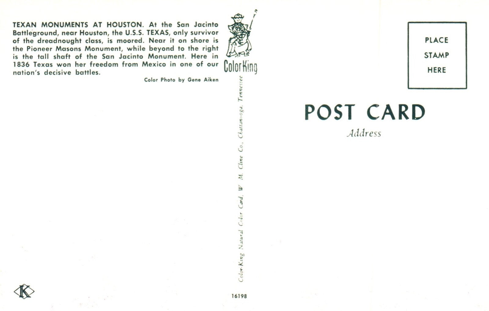 Texas Monuments at Houston San Jacinto Battleground in Tex Texas TX Postcard