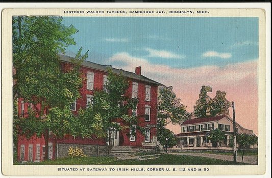 Walker Taverns Brooklyn MI Mich Michigan Advertisement Postcard