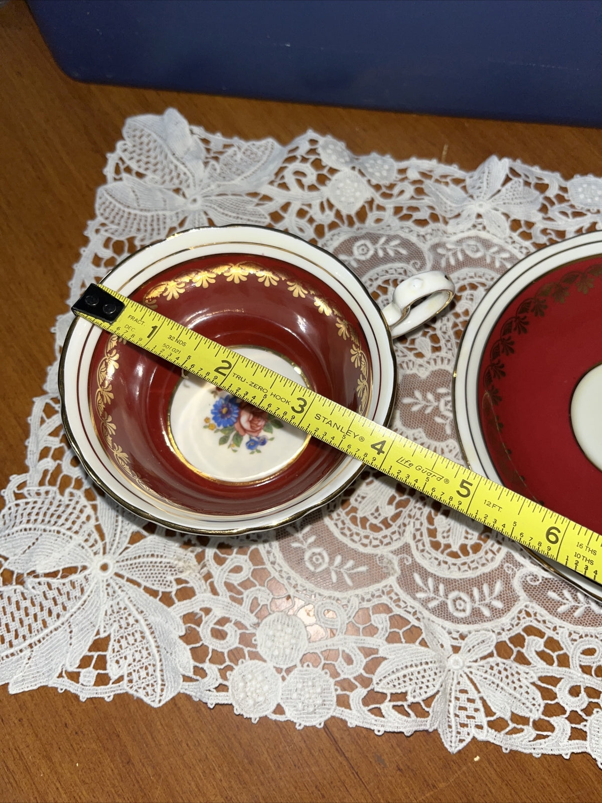 Vtg JOHN AYNSLEY Bone China England Ruby Red Floral Center #C882 Set Cup Saucer