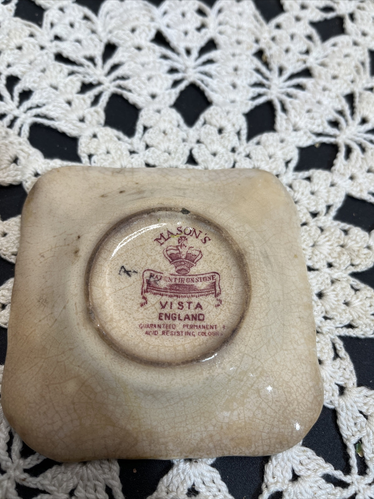 Vintage Mason's Ironstone England Red VISTA Ashtray 3.5 inches square