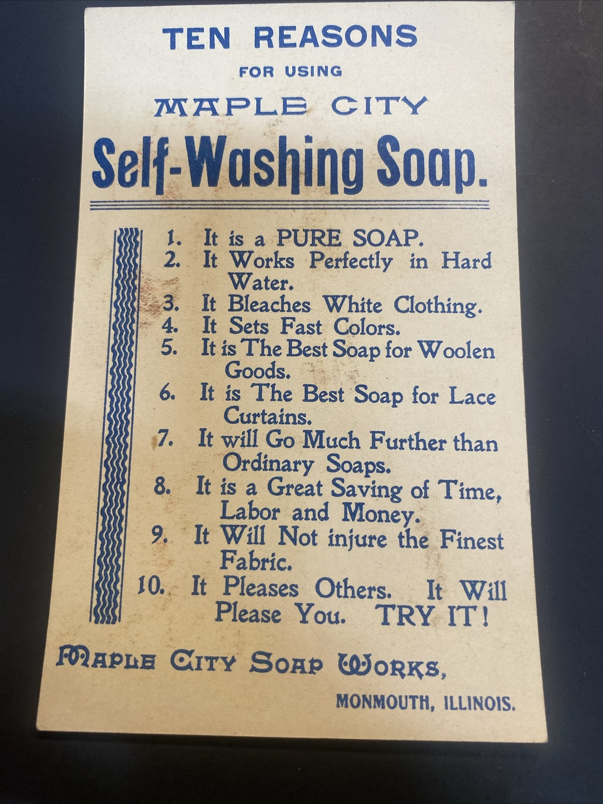 Maple City Self Washing Soap Monmouth IL Illinois  Trading Trade Card Bubbles