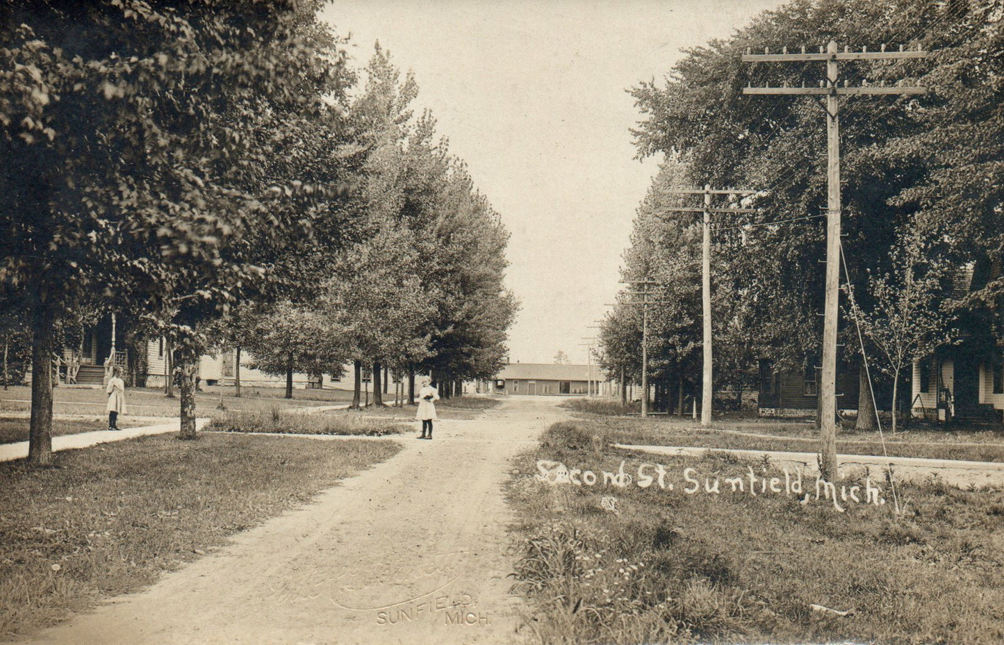 Real Photo Children on Second Street Sunfield Vintage Michigan MI Postcard 