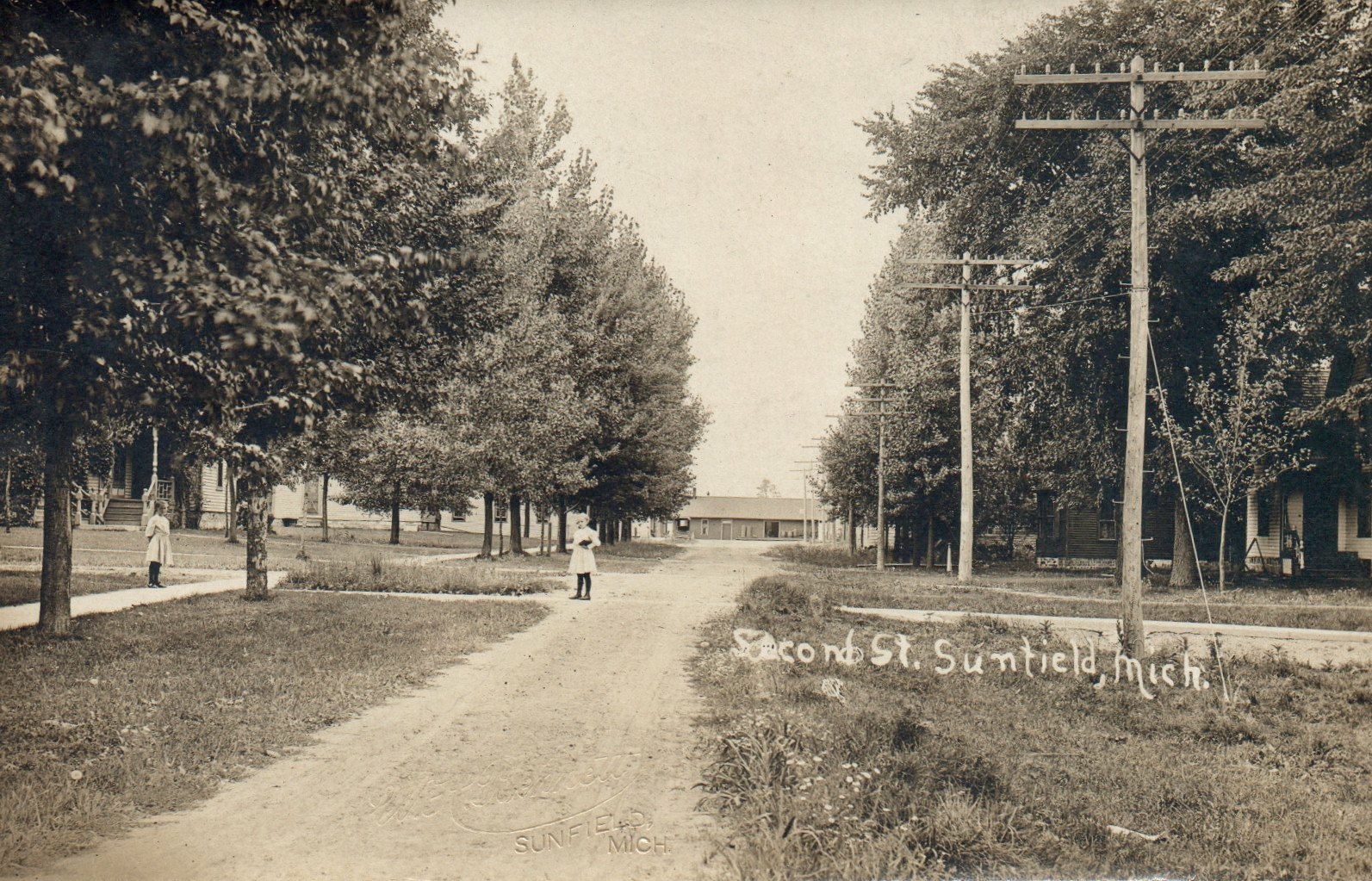 Real Photo Children on Second Street Sunfield Vintage Michigan MI Postcard 