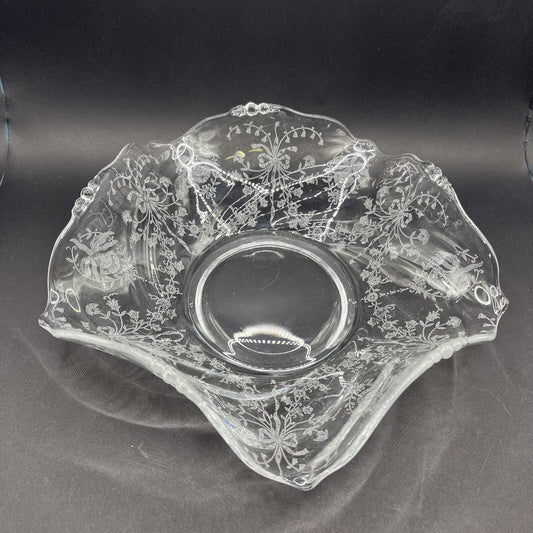 Heisey Orchid Waverly Etched 9" Crimped Flared Round Bowl