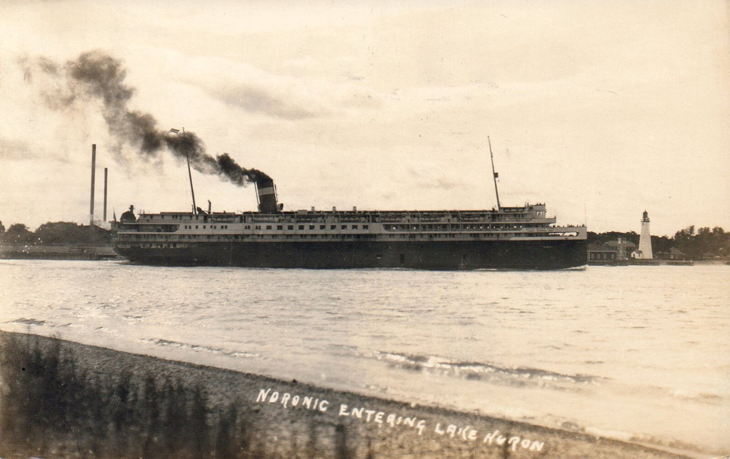 Real Photo Noronic Ship Entering Lake Huron Great Lakes Ships lighthouse