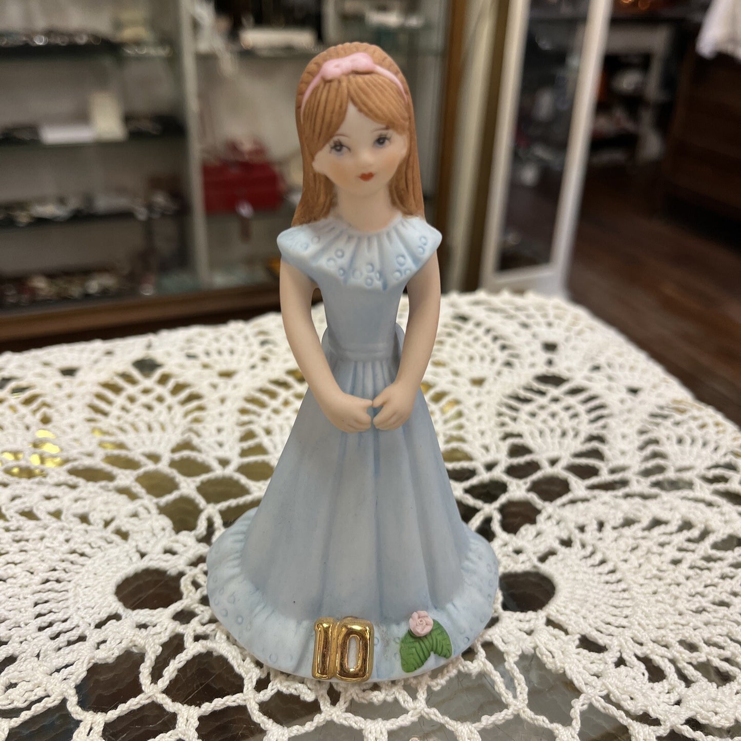 Enesco Growing Up Birthday Girls Age 10 Brunette Porcelain Figurine cake topper