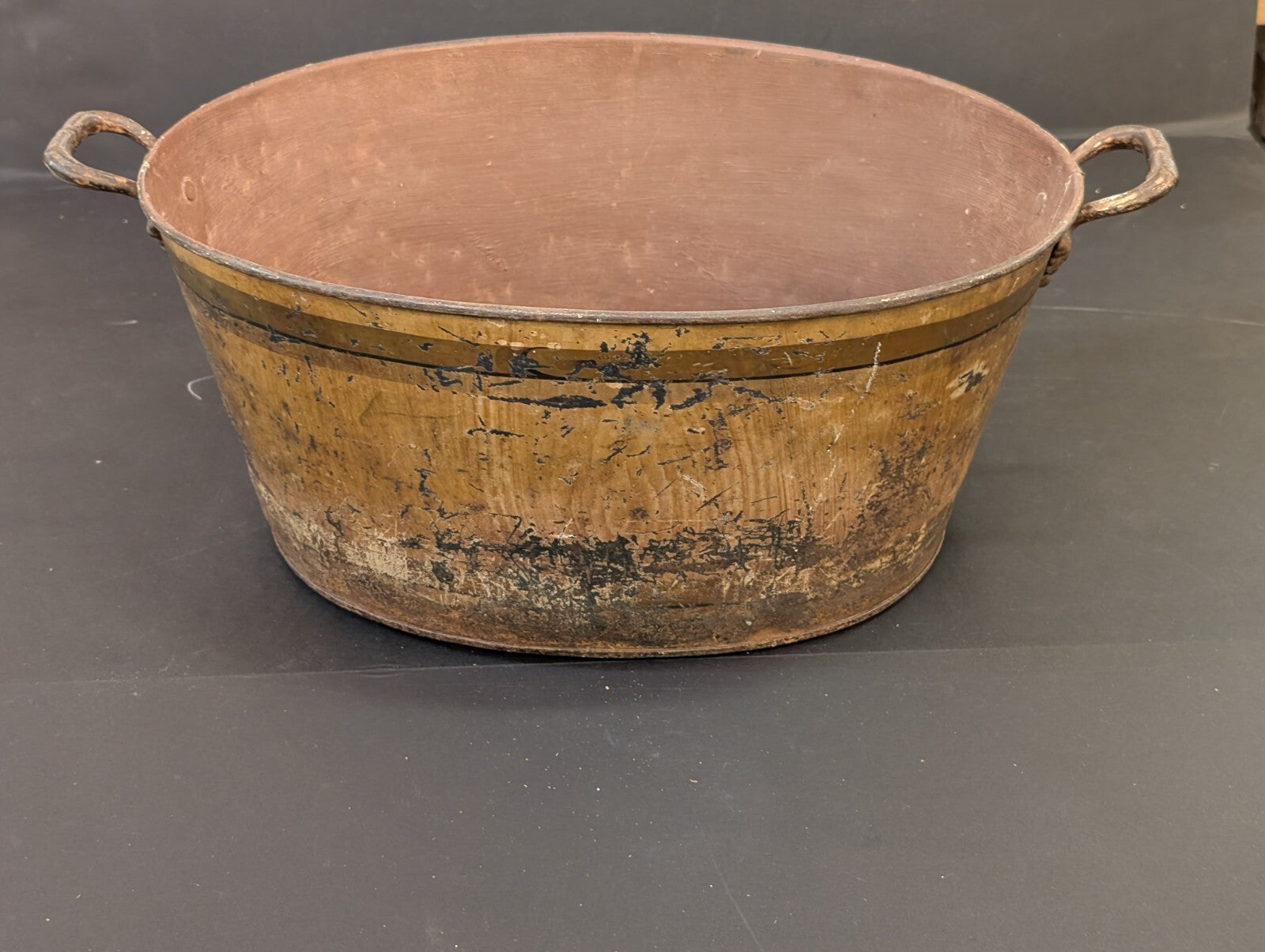 Antique Painted Tin Toleware Water Pitcher & Bowl Wash Basin Wood Grain yellow