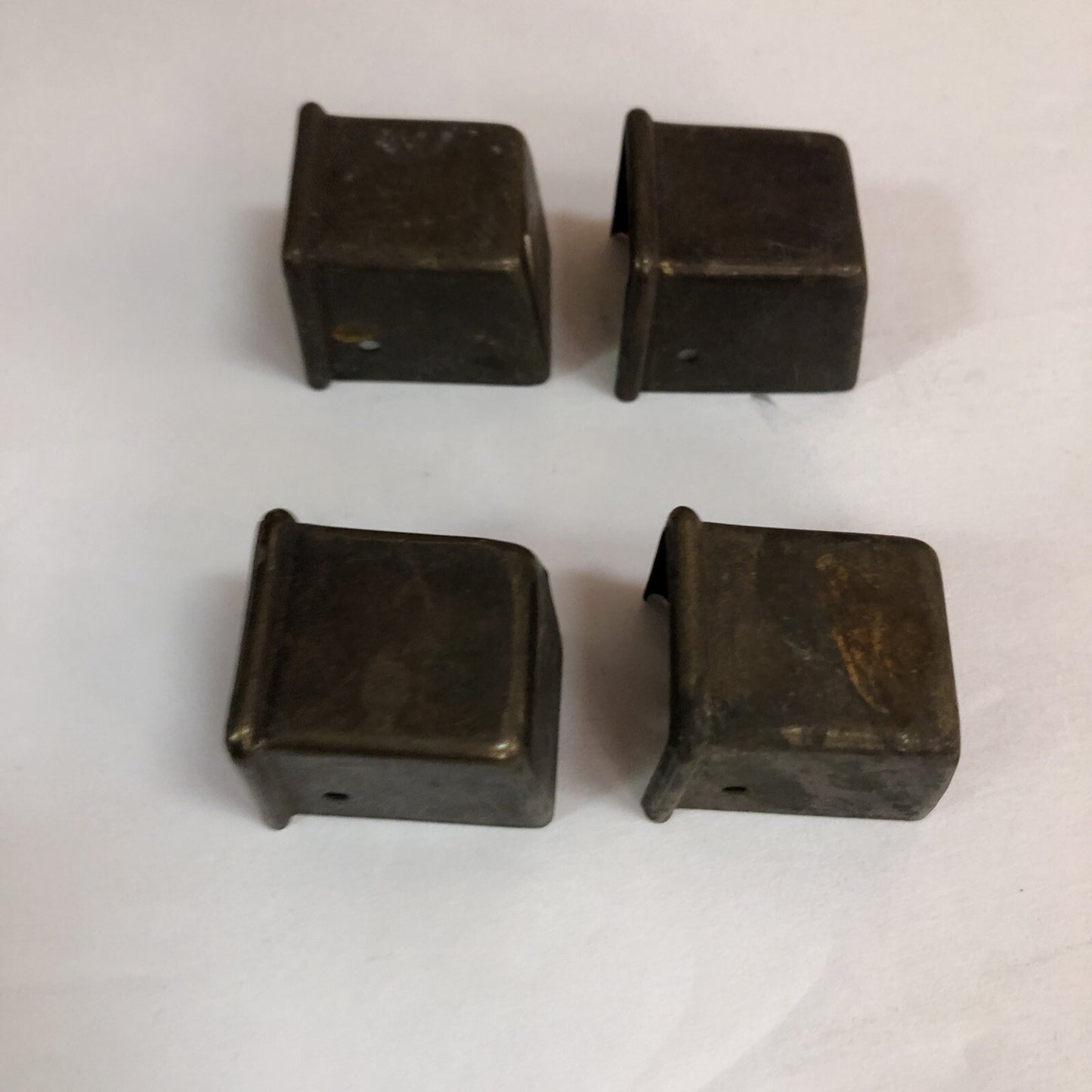 LOT OF 4 ANTIQUE VINTAGE MID-CENTURY BRASS CUBE FURNITURE FOOT COVERS SALVAGE