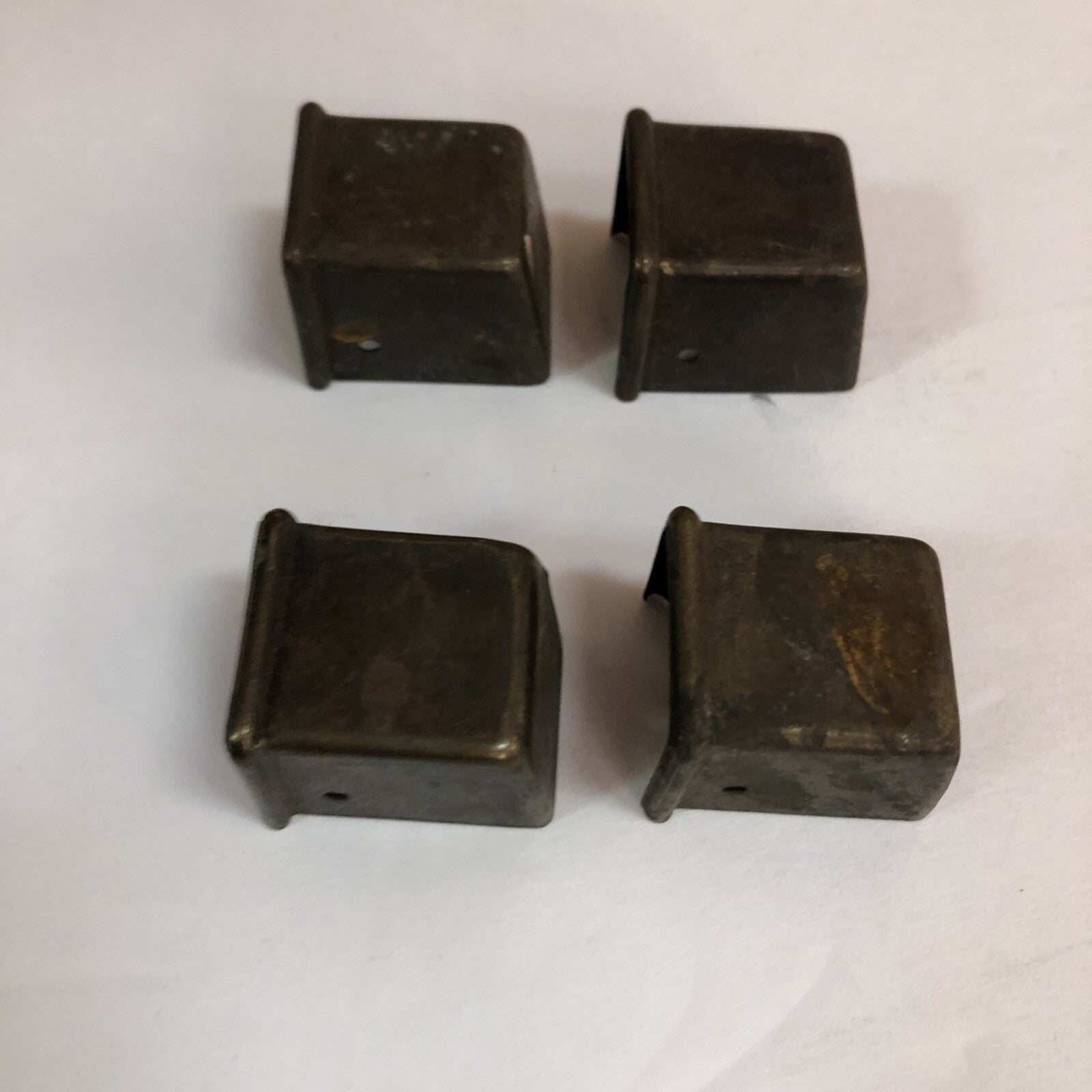 LOT OF 4 ANTIQUE VINTAGE MID-CENTURY BRASS CUBE FURNITURE FOOT COVERS SALVAGE
