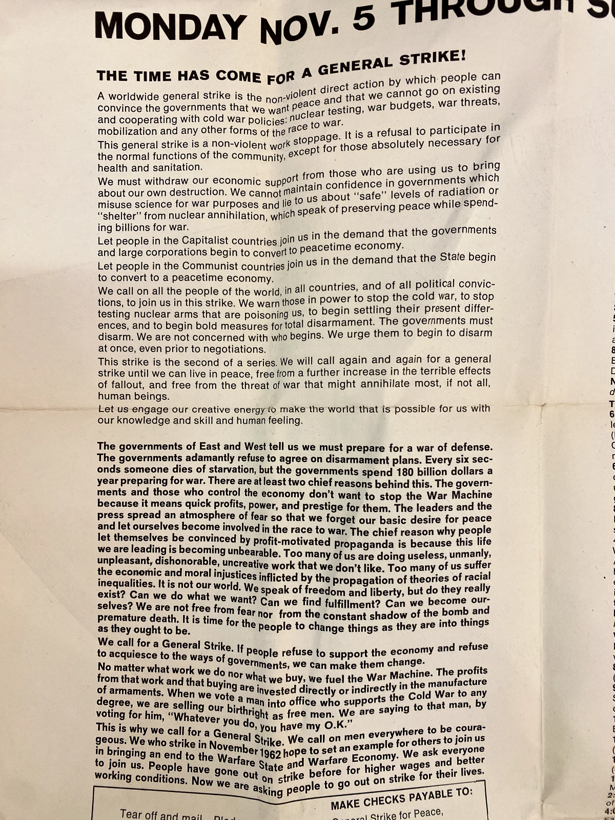 1962 Nuclear Weapons Test Ban Pamphlet No Nukes Strike For Peace 60s Peace