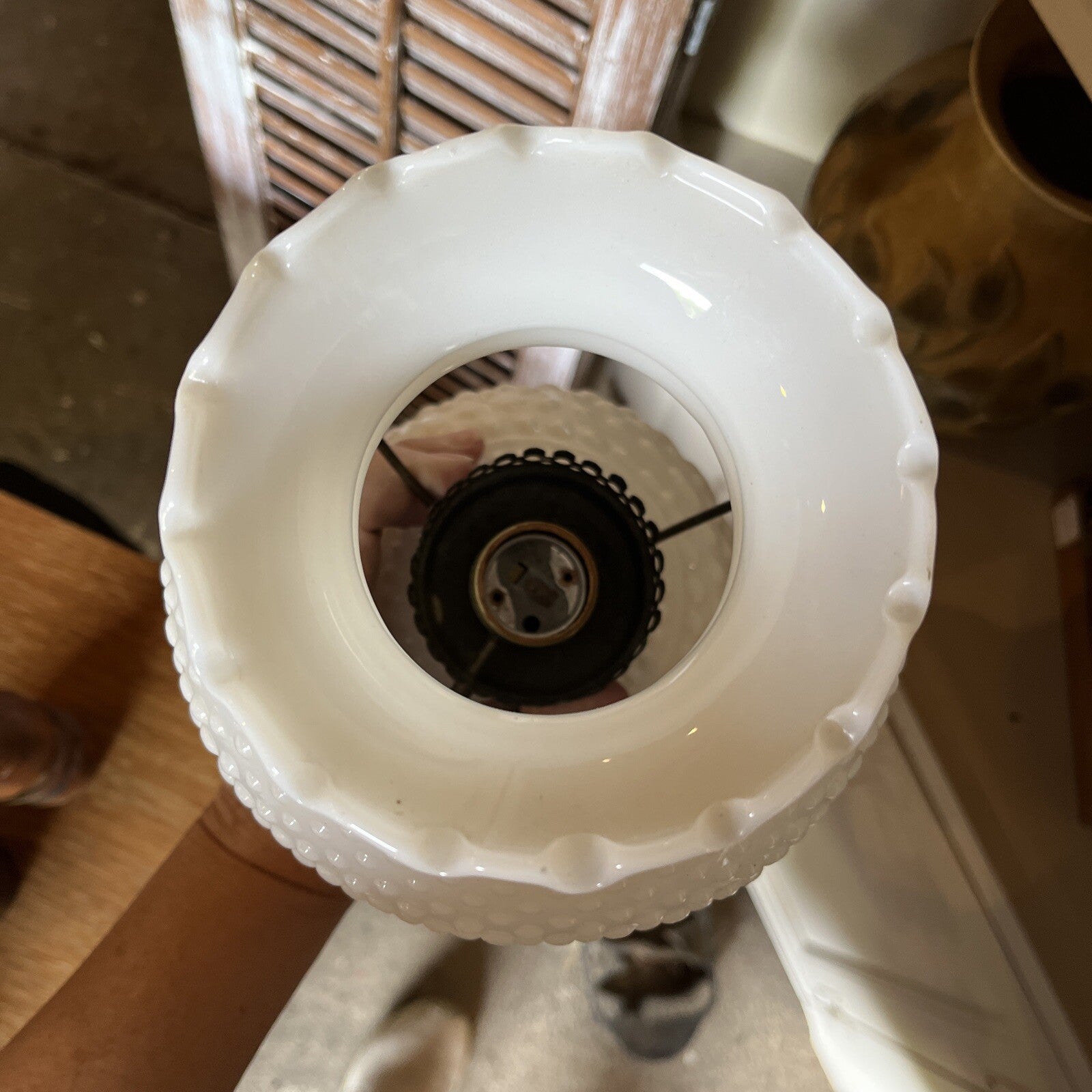 Hobnail Table Lamp Milk Glass Body Globe Parlor Dresser Lamp