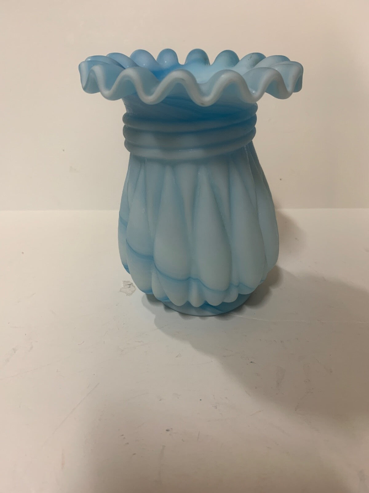 Riffle Trim Blue & White Drizzle Beautiful Fenton Vase