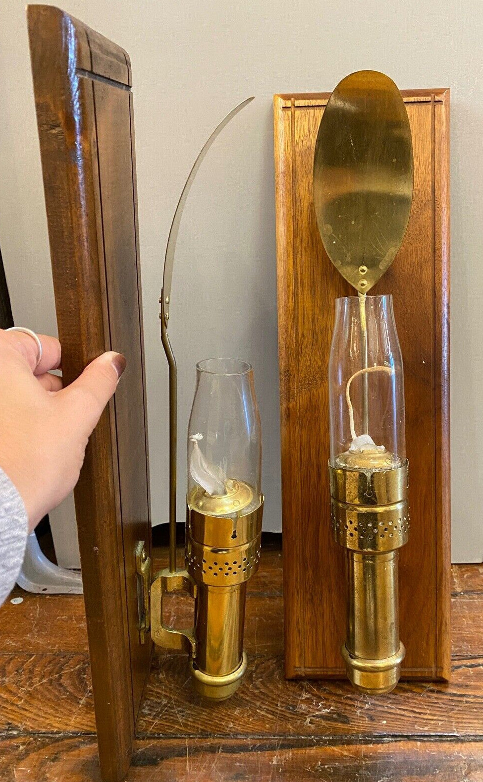 Pair of Brass Railroad Caboose Wall Sconce Lamp With Rowing Ore glass chimney