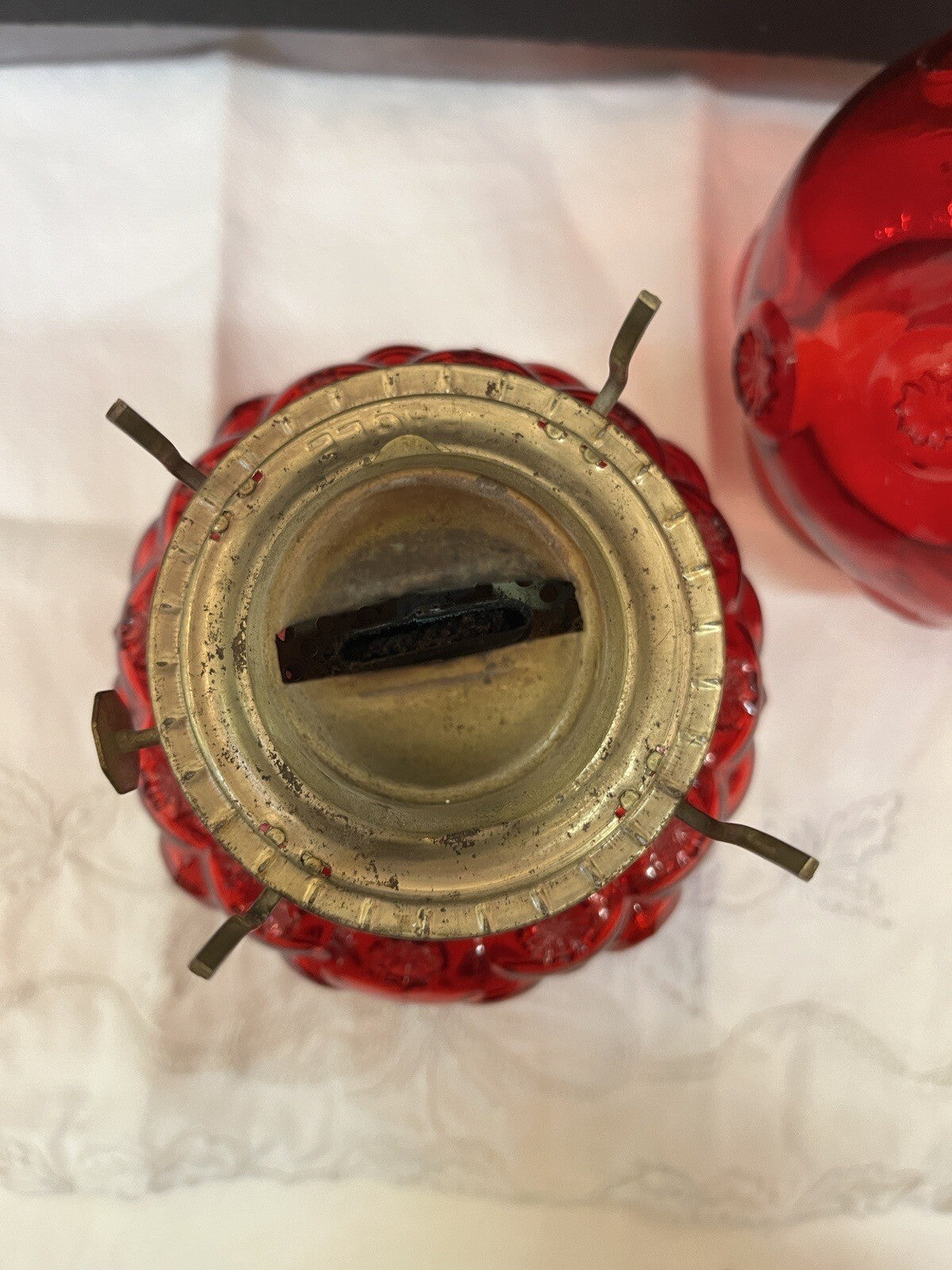 LE Smith Moon and Star Ruby Red Glass Oil Lamp