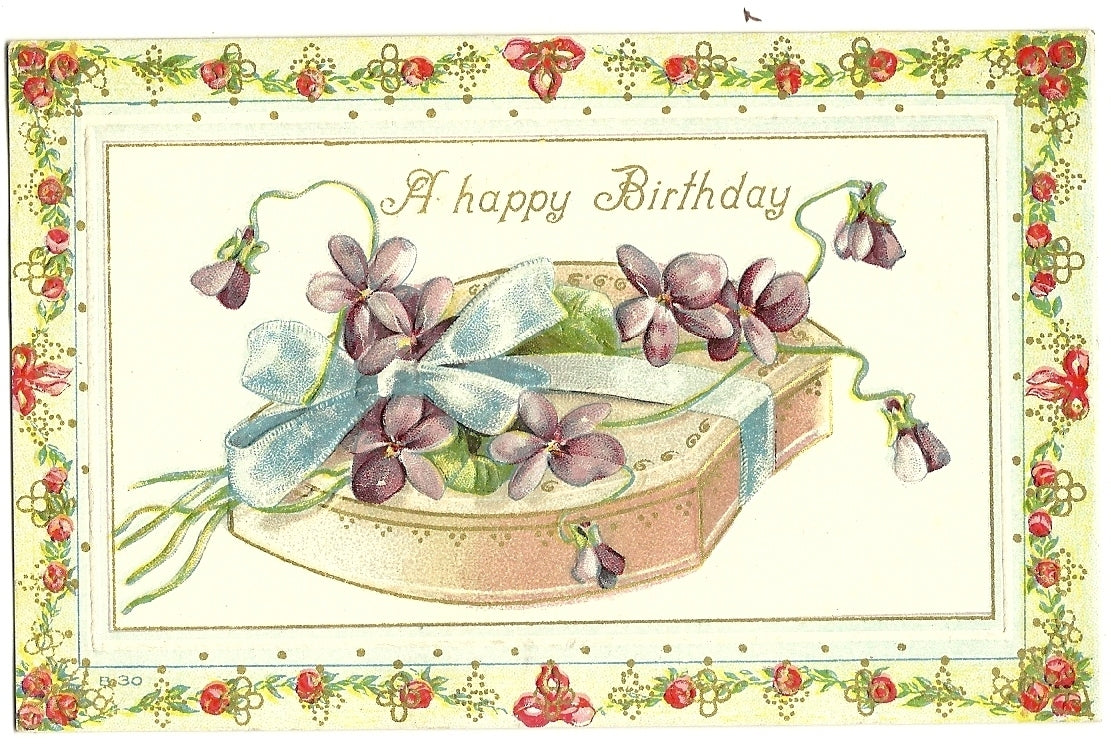 A Happy Birthday Candy Box Embossed Violet Violets Flower Postcard