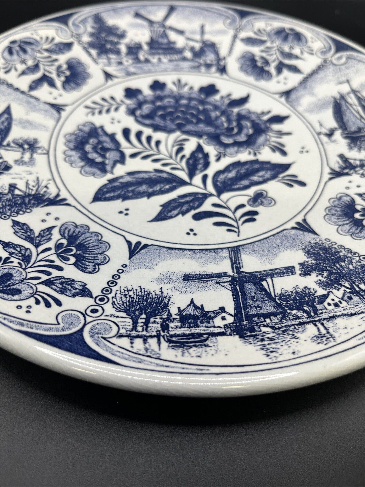 Delft Dutch Blauw Blue and White Floral Plate Signed Hand PaintedMade in Holland