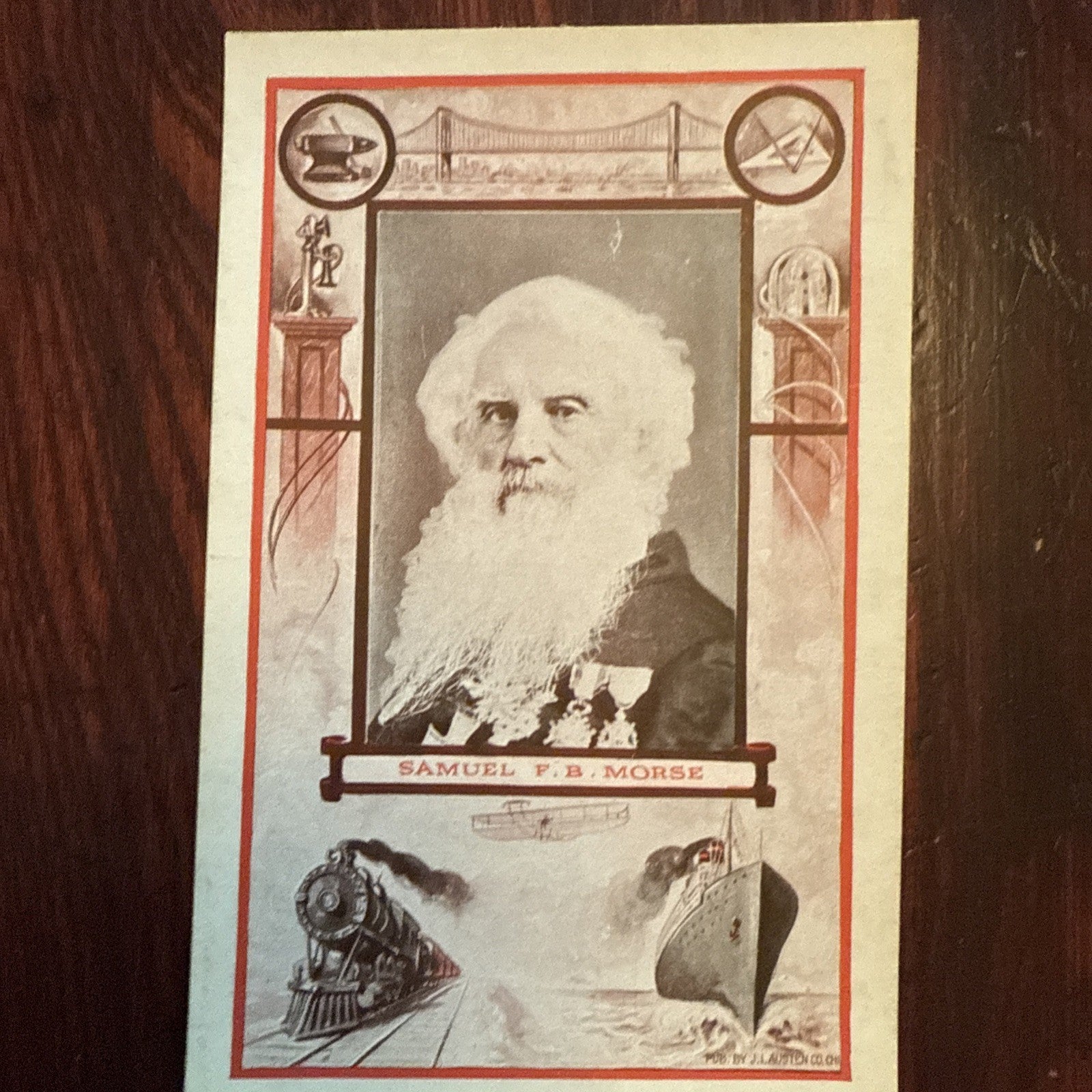 Samuel F B Morse J I Austen Postcard Anvil Ship Plane Train c1910's *Scarce