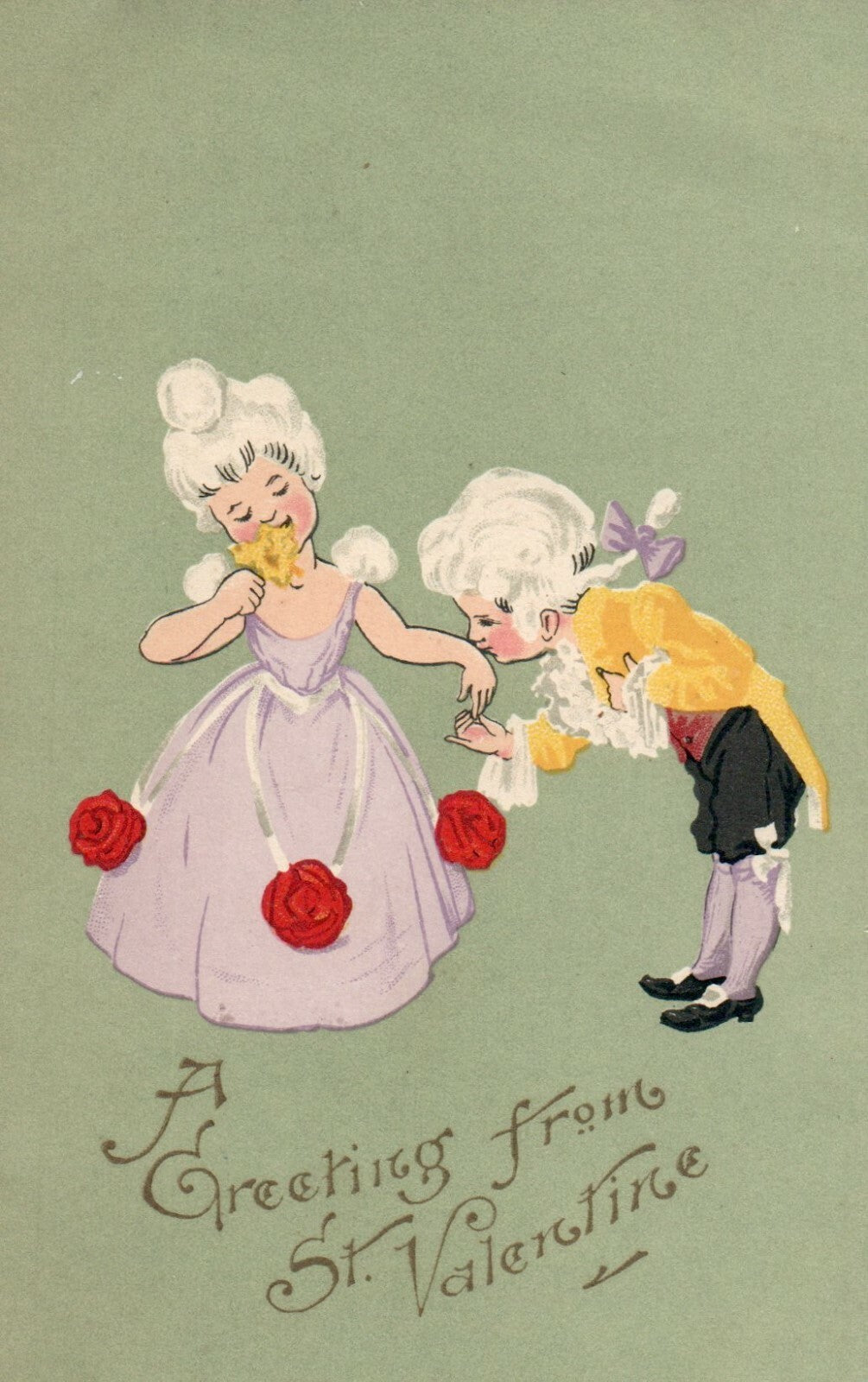 Man Kissing Womans Hand Greetings From St Valentine Postcard