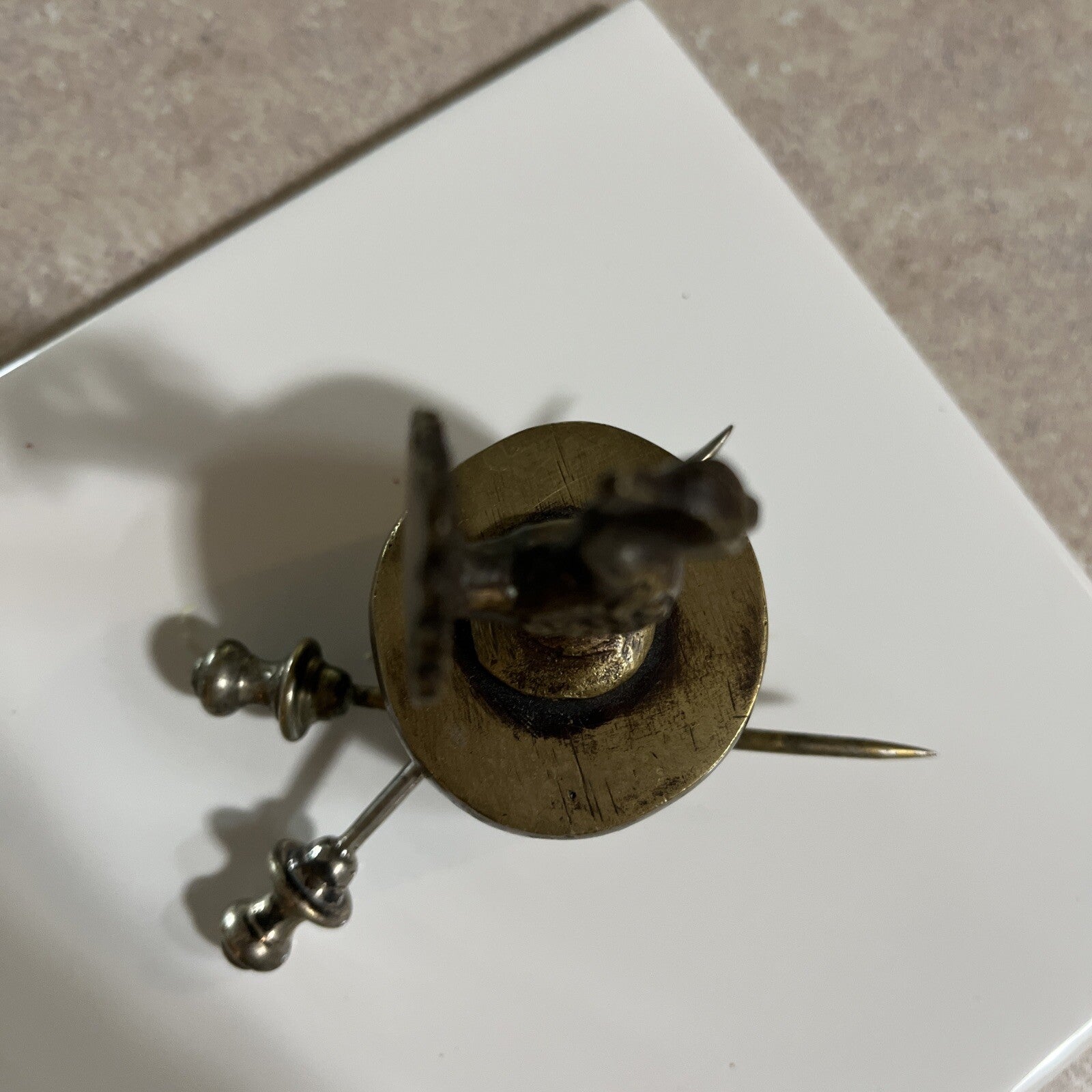 Vintage India Brass Peacock Figure Foot Scrubber 3" Tall x 1-1/2"