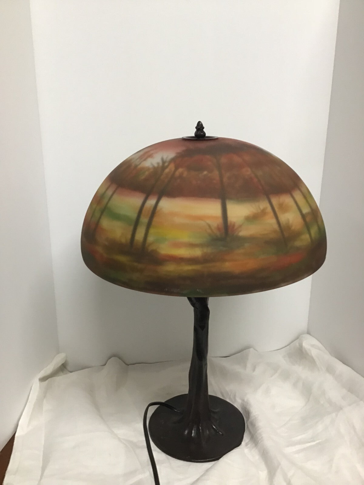 Vintage Scenic Reverse Painted table Lamp light Lighting Tree Base