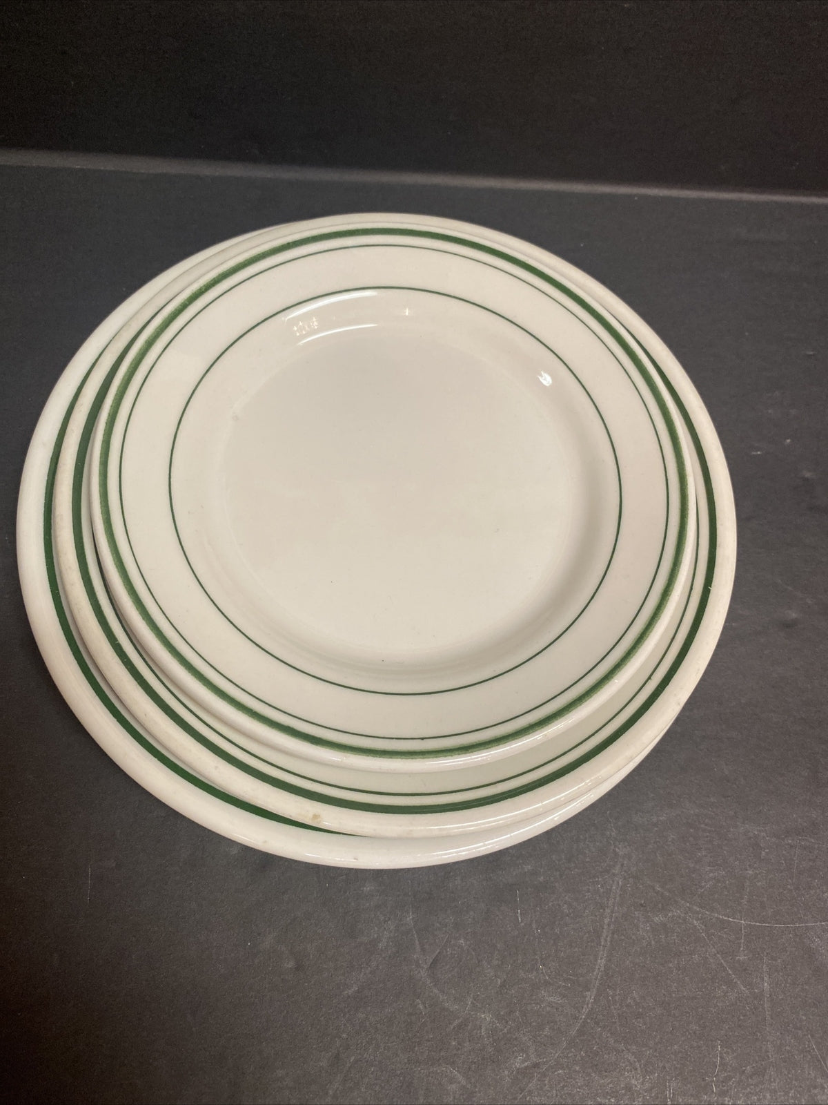 Rare Railroad 3 Plate Lot Green White Homer Laughlin Dinnerware China