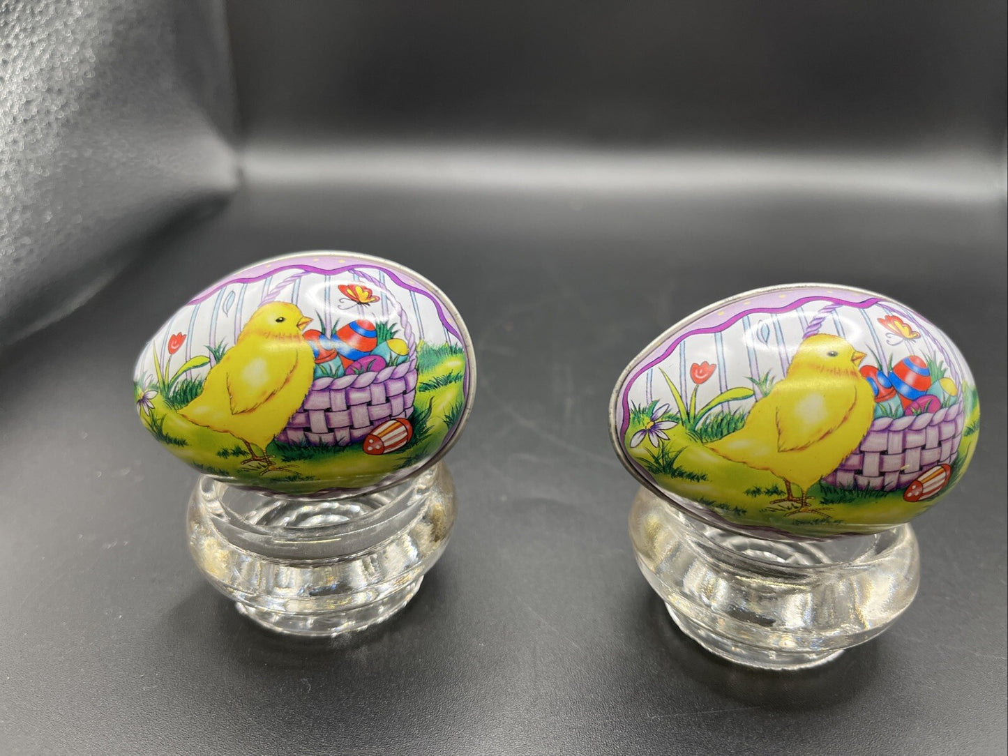 Vintage 2 Tin Egg With Chick Pitcher