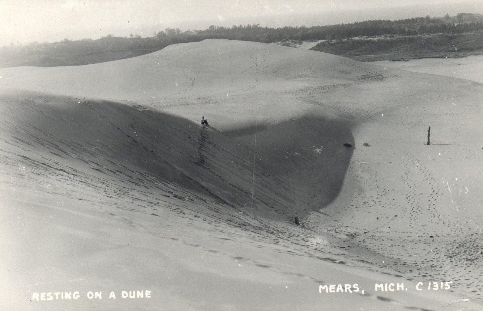 Real Photo Resting on a Sand Dune Mears MI Michigan Mich Postcard