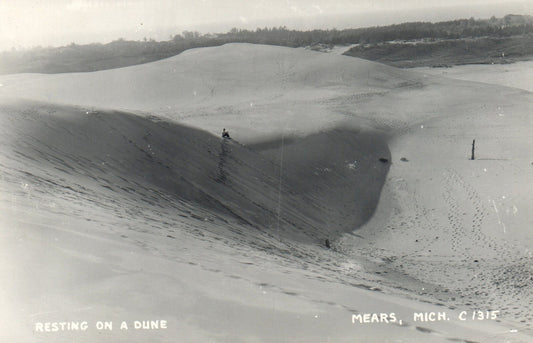 Real Photo Resting on a Sand Dune Mears MI Michigan Mich Postcard
