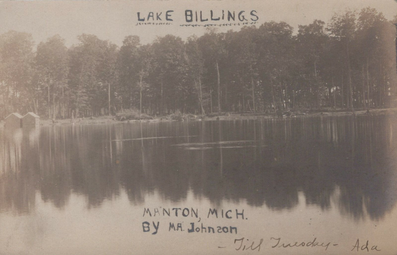 Lake Billings Manton peaceful calm lake Michigan MI Mich Postcard