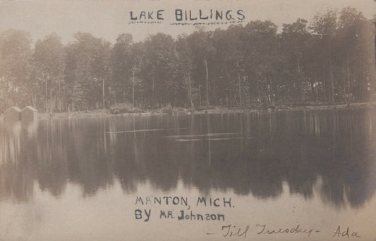Lake Billings Manton peaceful calm lake Michigan MI Mich Postcard
