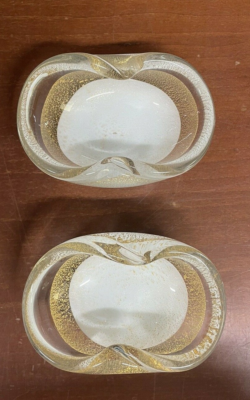 2 Vintage Salvini Lattimo Murano Art Glass MCM 50’s Gold Blown salt Bowl