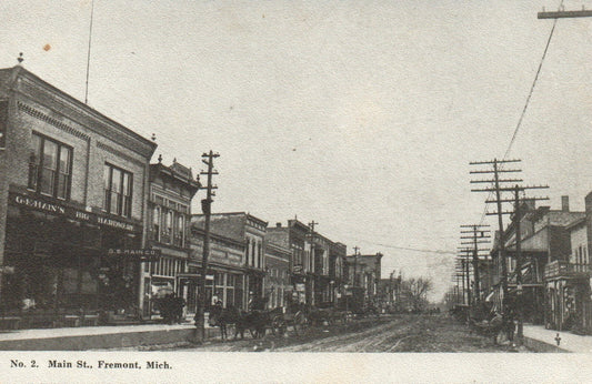 Main Street in Fremont Michigan MI Postcard