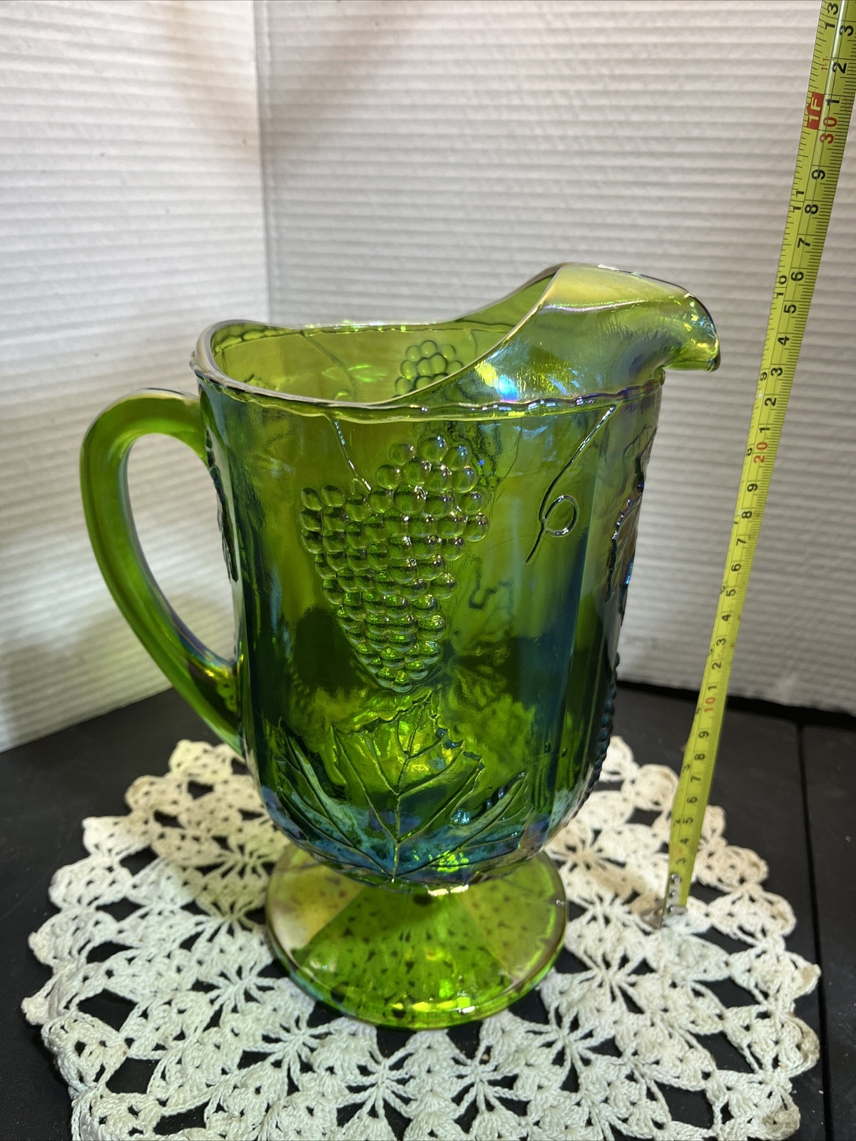 vintage Indiana green glass harvest grape carnival glass pitcher 