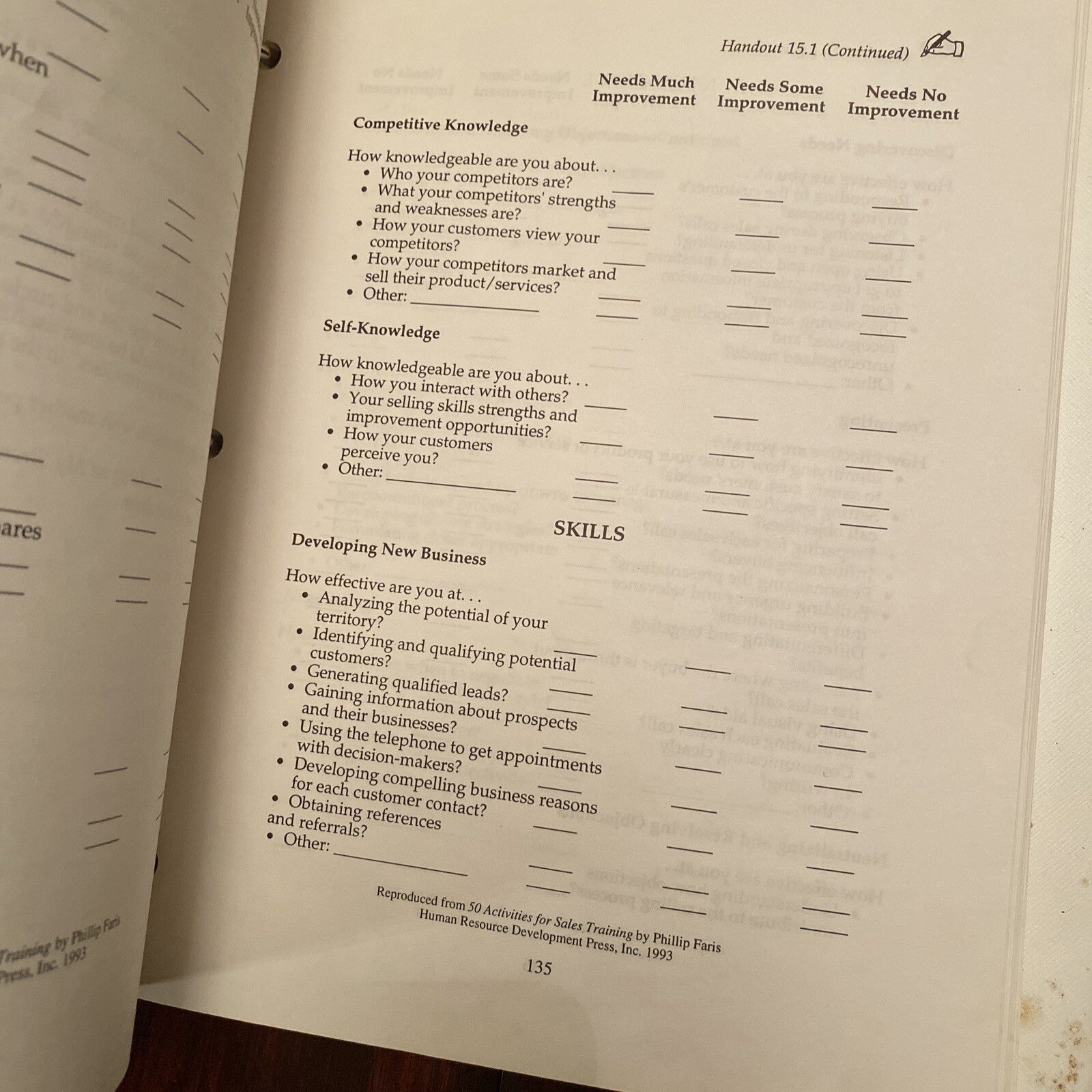 50 Fifty Activities for Sales Training Phillip Faris 1993