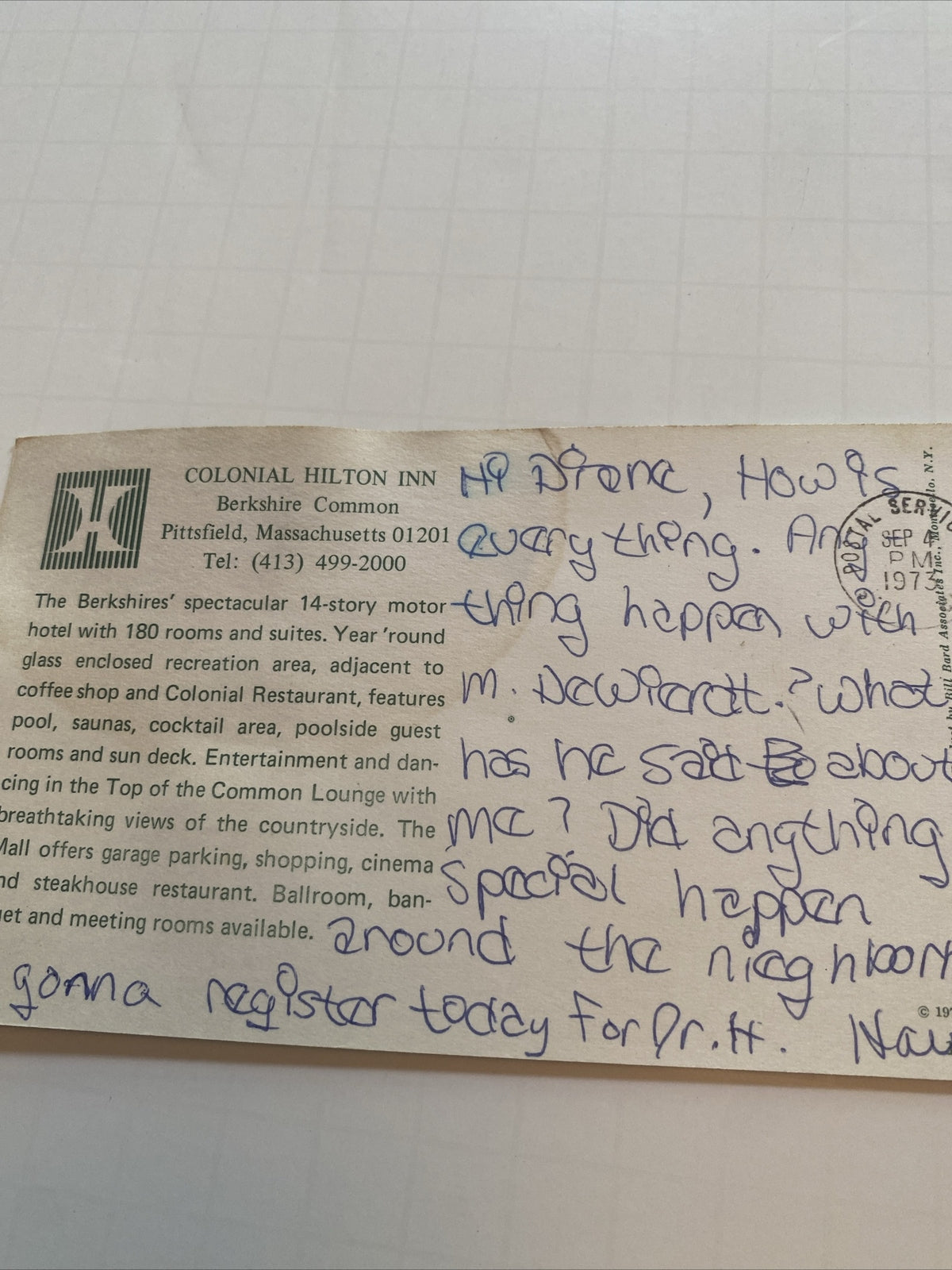 Colonial Hilton Inn Berkshire Common Pittsfield Massachusetts MA Panoramic