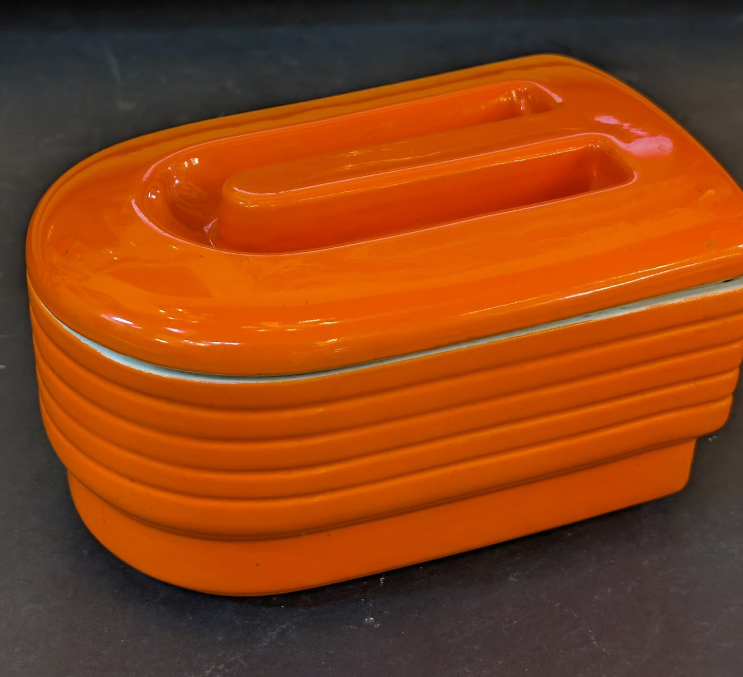 Vintage Hall China Company Westinghouse Refrigerator Dish Art Deco ~ Orange