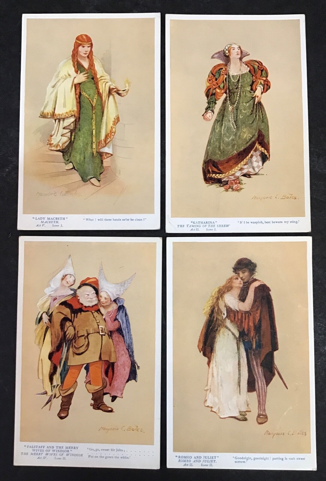 Lot of Four Marjorie Bates Shakespeare Artist Postcards