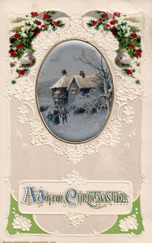 John Winsch A Joyful Christmastide Snowy Home & Family Vintage Postcard