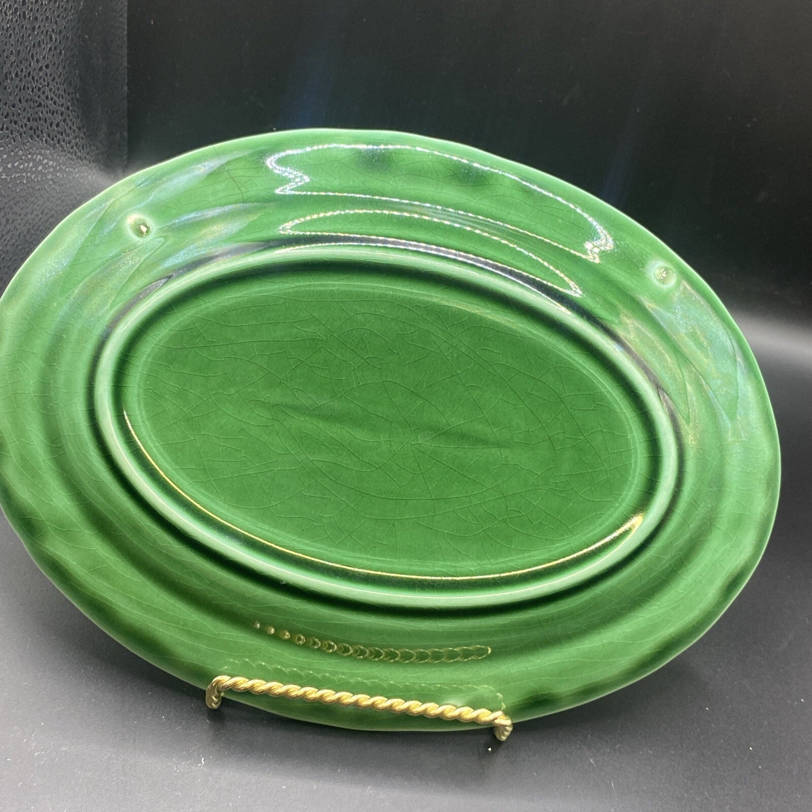9.5" Oval Platter Vintage 1930's Mount Clemens Petalware DARK GreenP