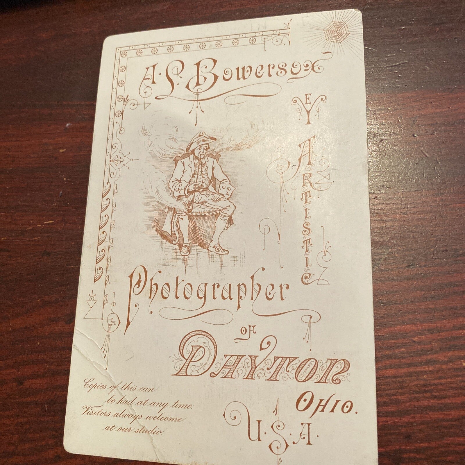 Victorian Real Photo Gentleman Mustache Cabinet Card A L Bowersox Dayton Ohio OH