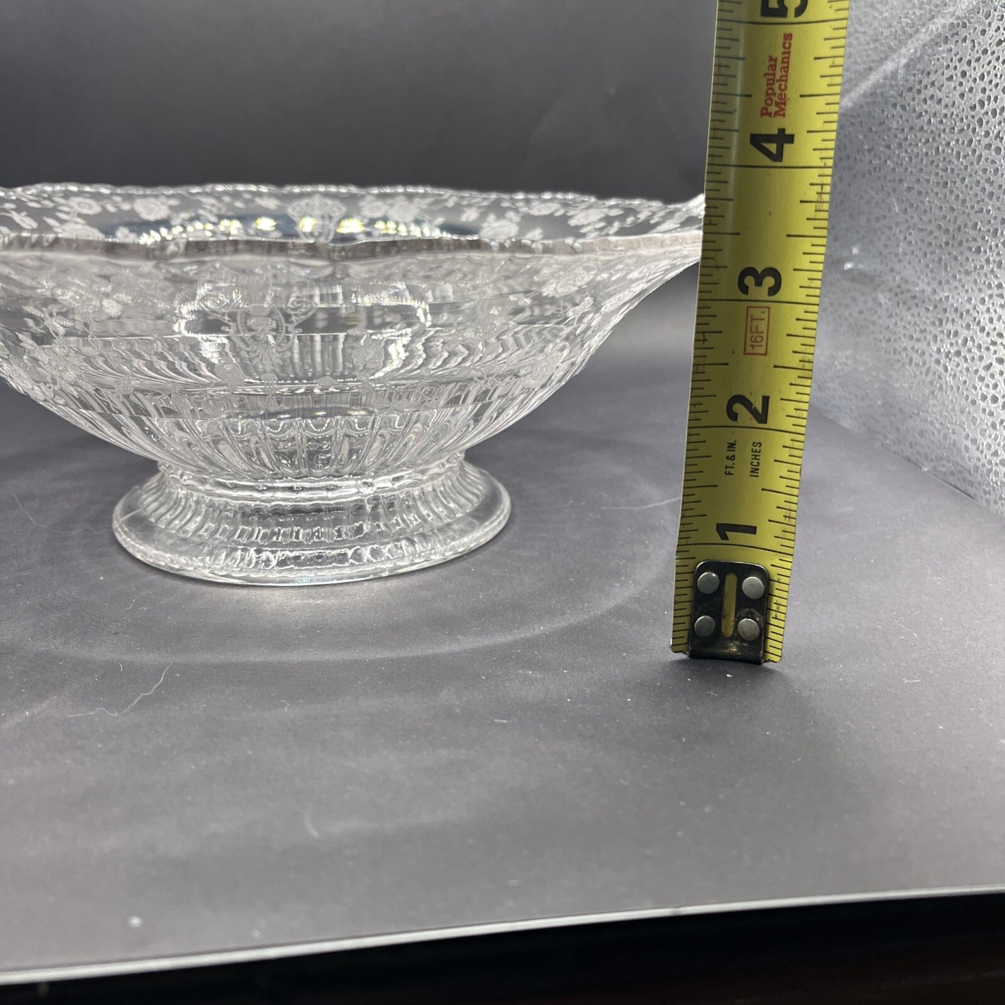 CAMBRIDGE GLASS CO  ROUND FOOTED CONSOLE BOWL - GRAY CUT FLORAL DECOR 10”