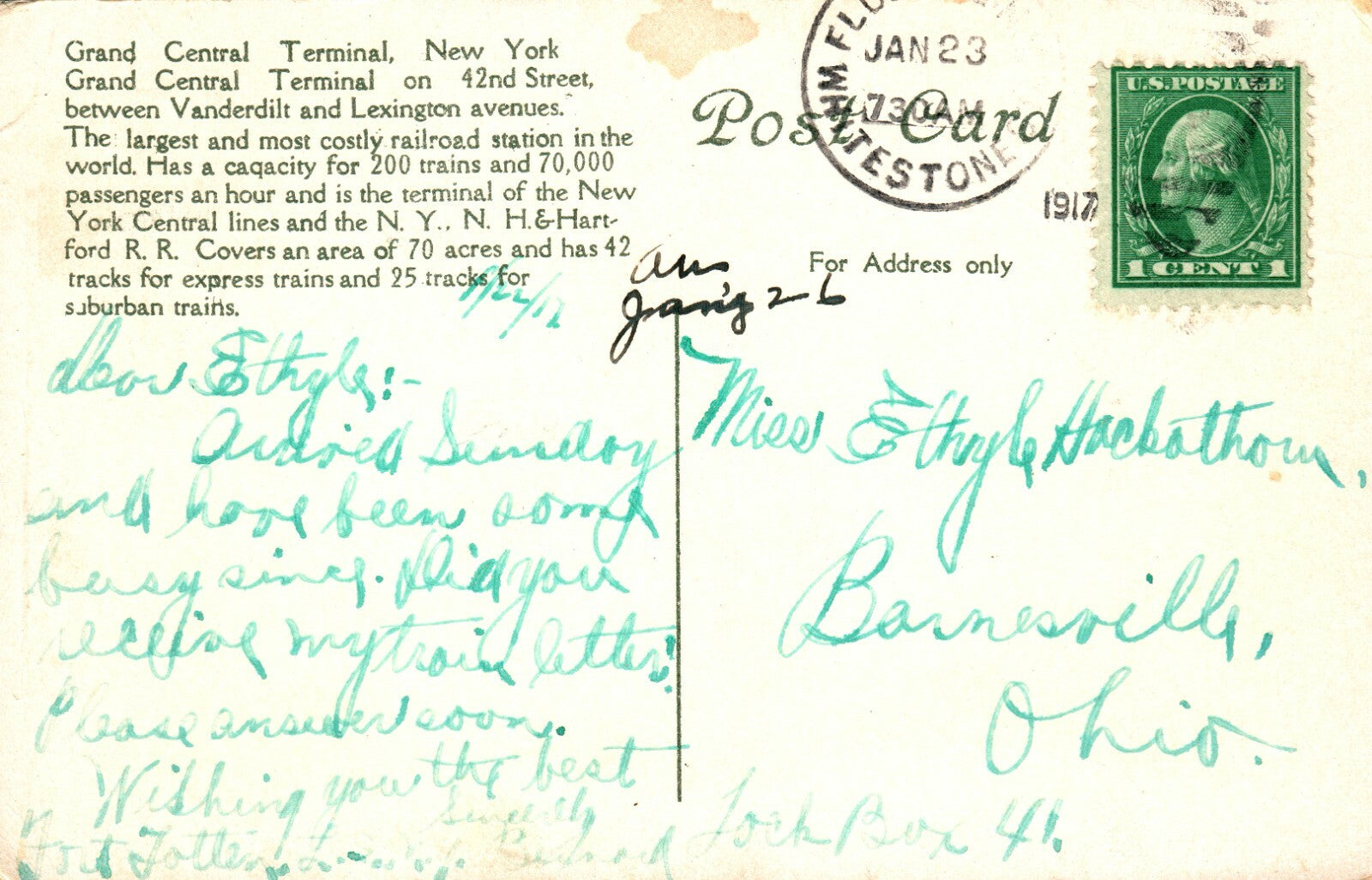 Grand Central Terminal railroad RR New York City NY Postcard