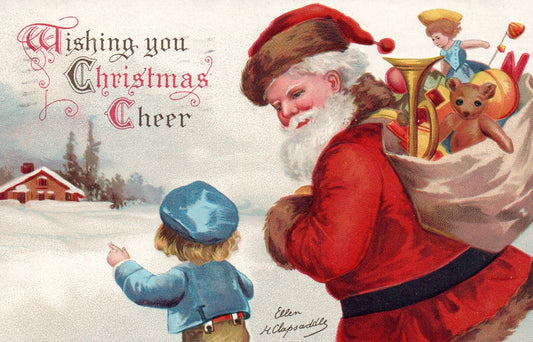 Wishing You Christmas Cheer Santa & Child Signed Clapsaddle Vtg Santa Postcard