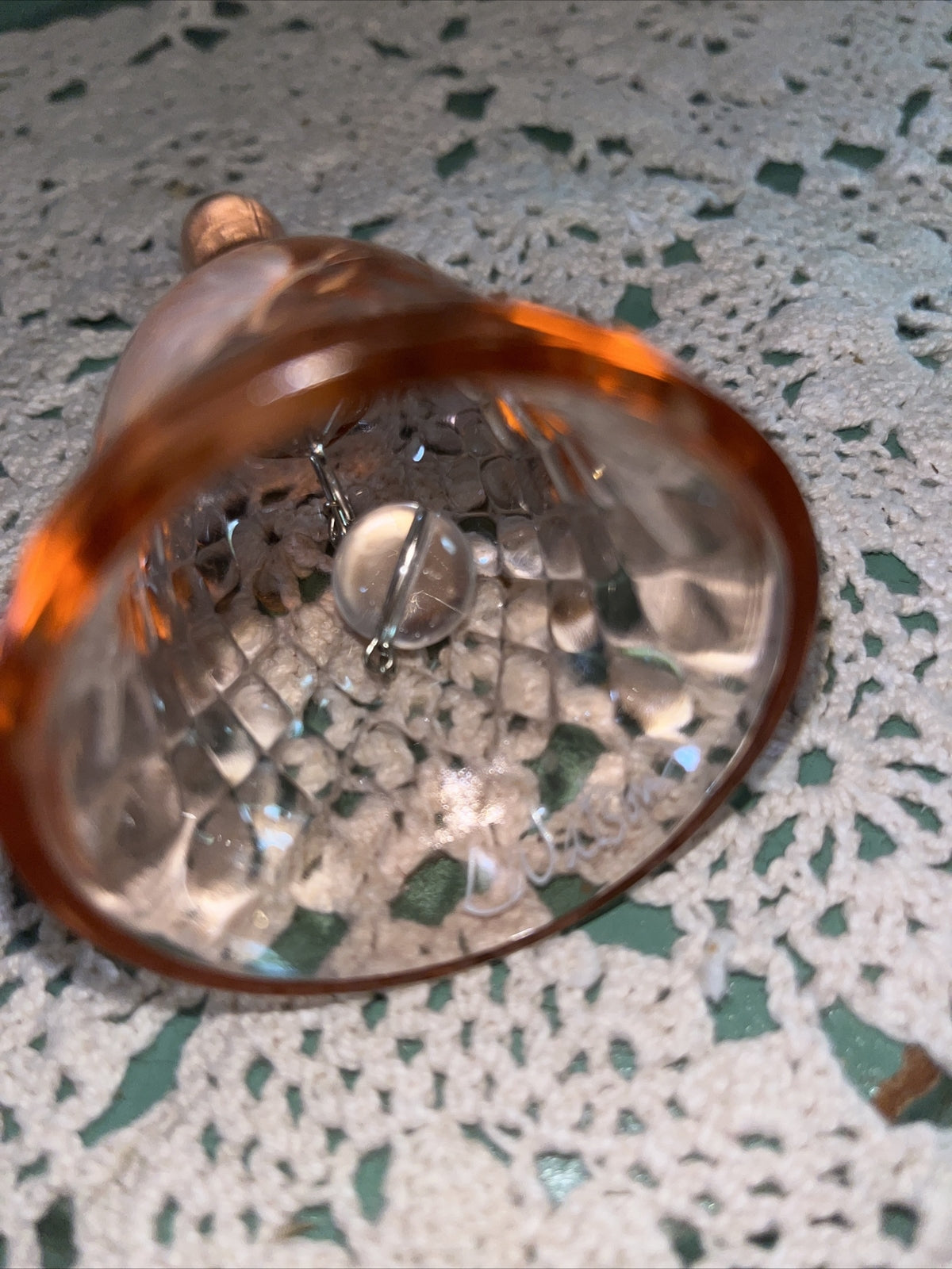 FENTON SMALL 4.5” Peach Diamond Butterfly Glass  BELL