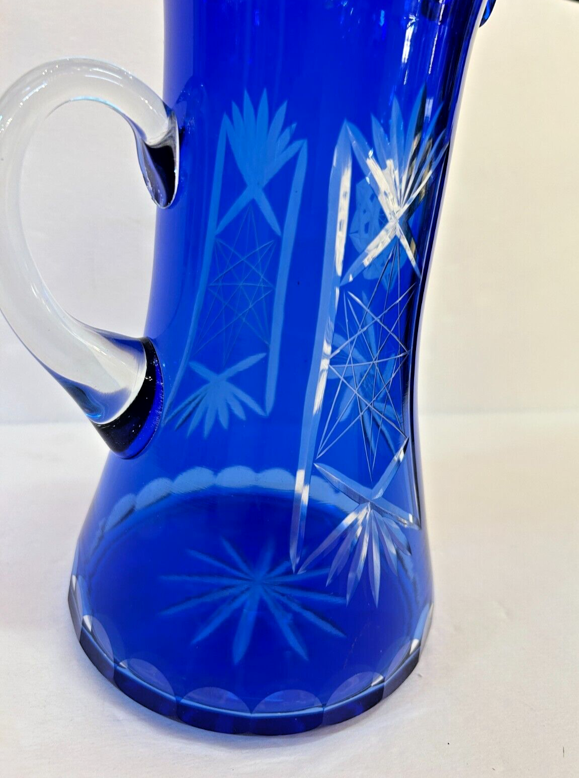 Vintage 9.5" Bohemian Czech Cut crystal Cobalt Blue Glass Pitcher