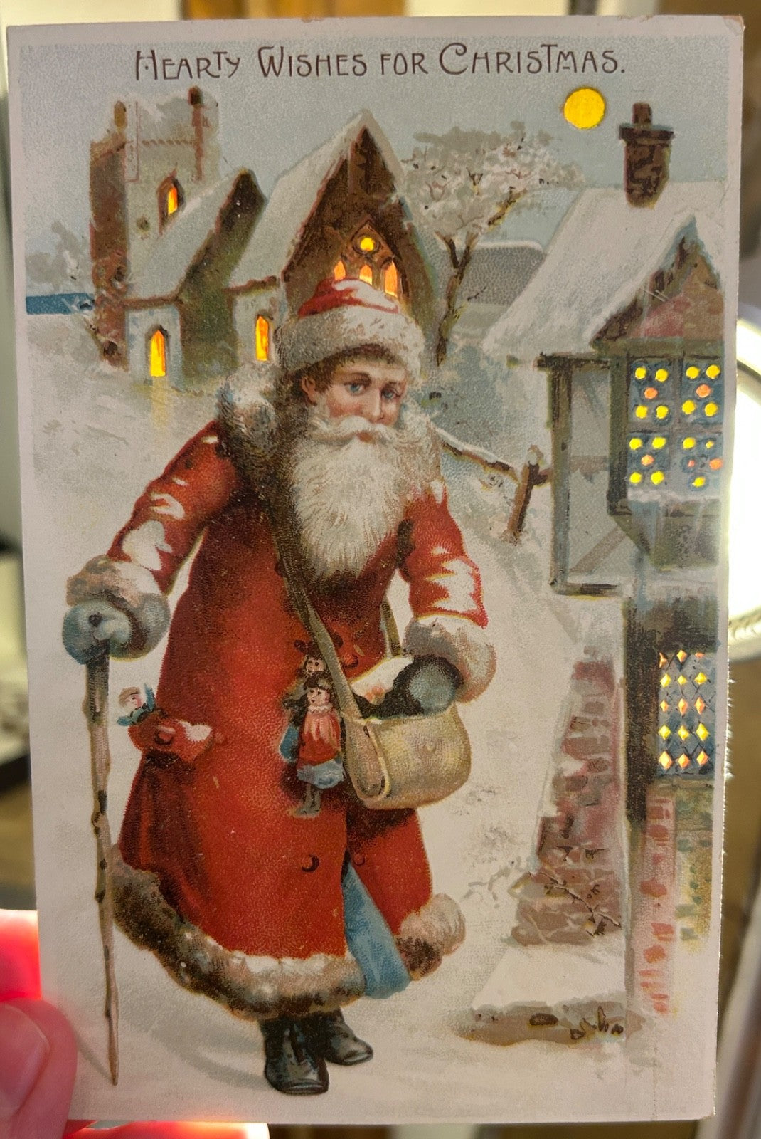 EARLY Rare Hold To The Light Santa Claus vintage Christmas Postcard HTL