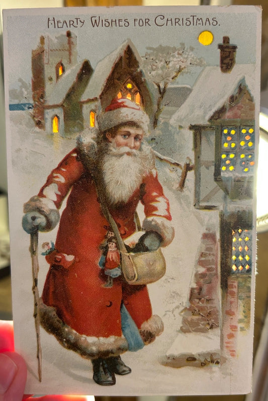 EARLY Rare Hold To The Light Santa Claus vintage Christmas Postcard HTL