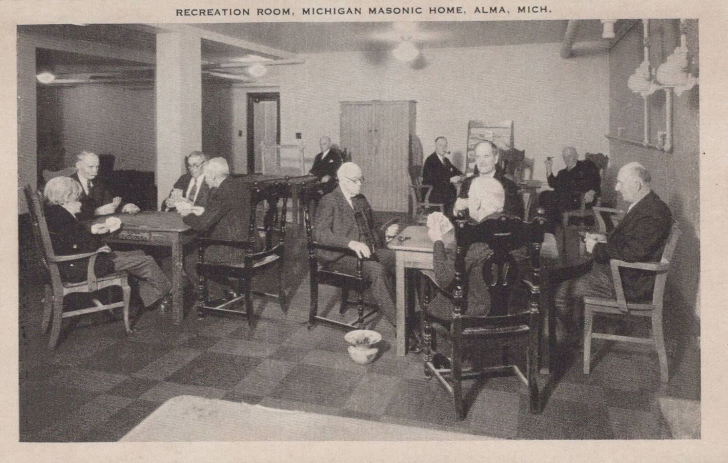 Real Photo Recreation Room Masonic Home Alma MI Michigan M-1982 Postcard