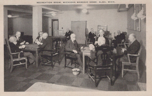 Real Photo Recreation Room Masonic Home Alma MI Michigan M-1982 Postcard
