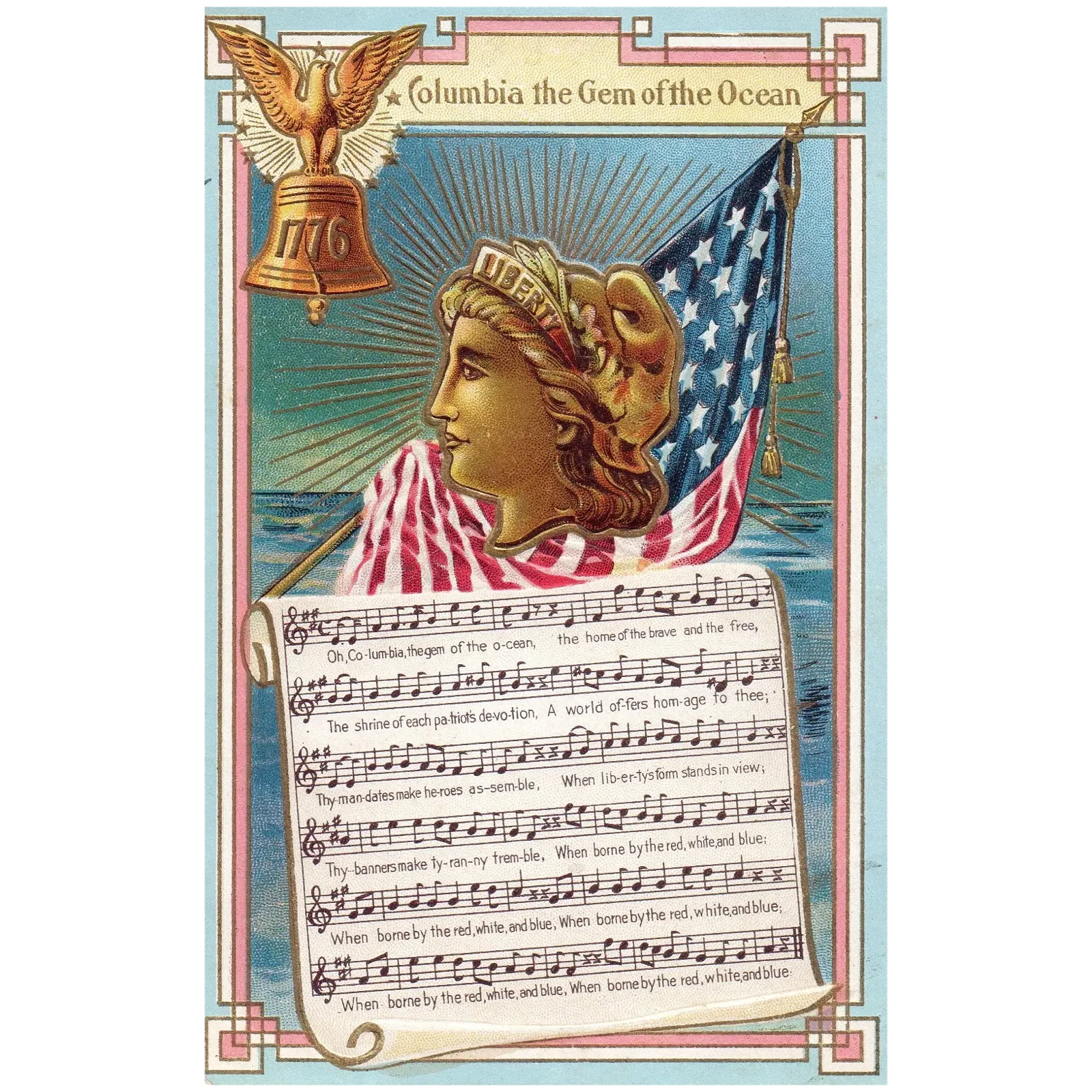 Columbia the Gem of the Ocean Vintage Patriotic Postcard